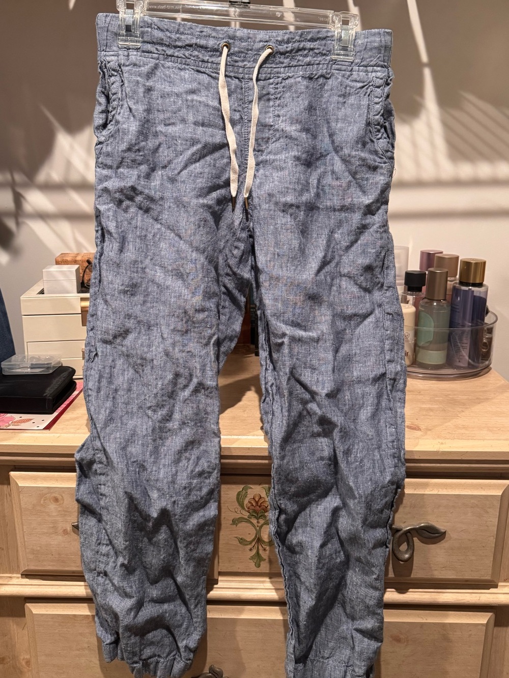 L.L. Bean Chambray-Style Light Blue Drawstring Joggers